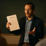 преподаватель с учебным планом у доски