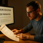 человек сверяет бумагу с экраном монитора
