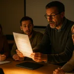 преподаватель демонстрирует документ под проектором