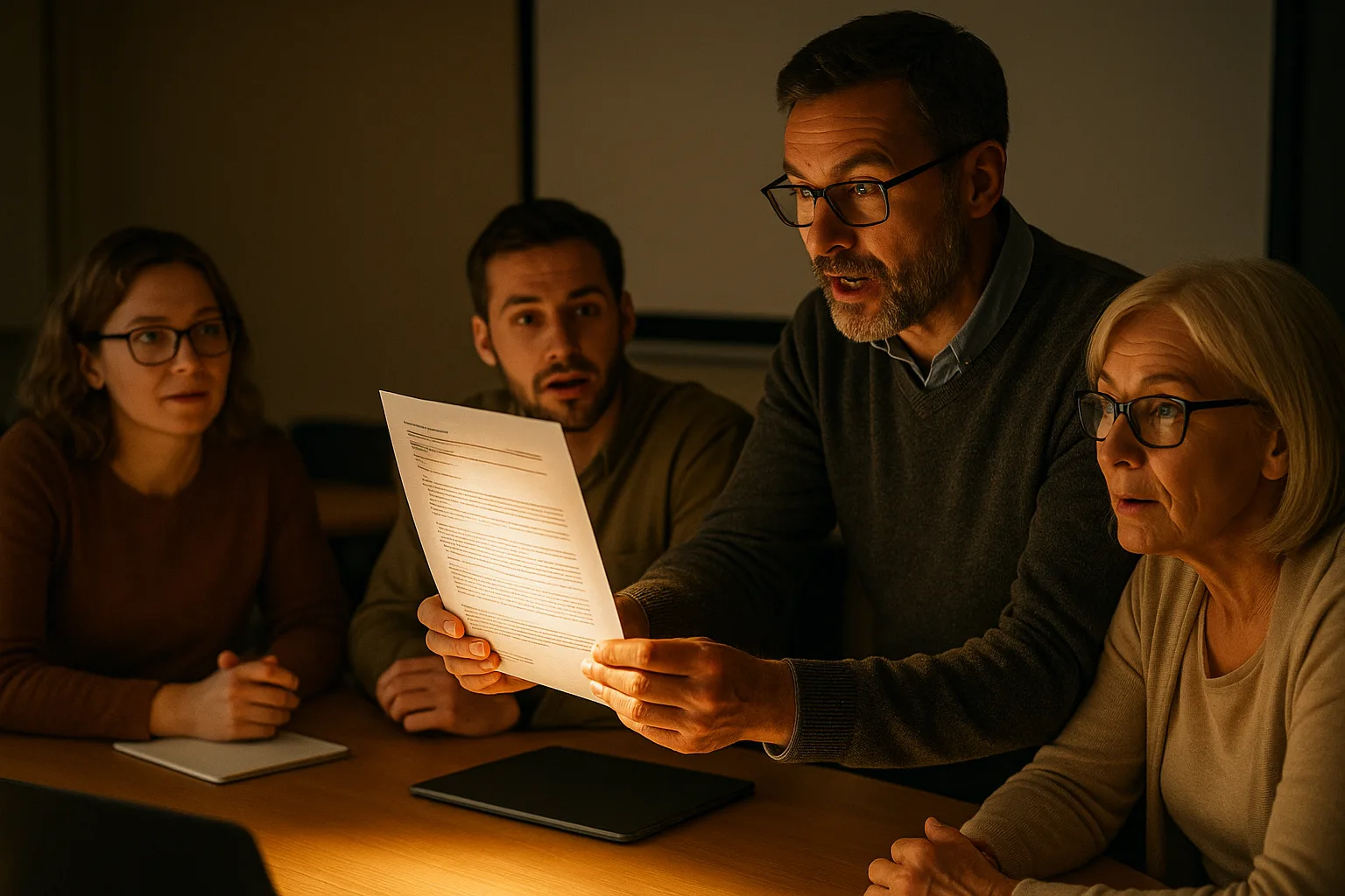 преподаватель демонстрирует документ под проектором